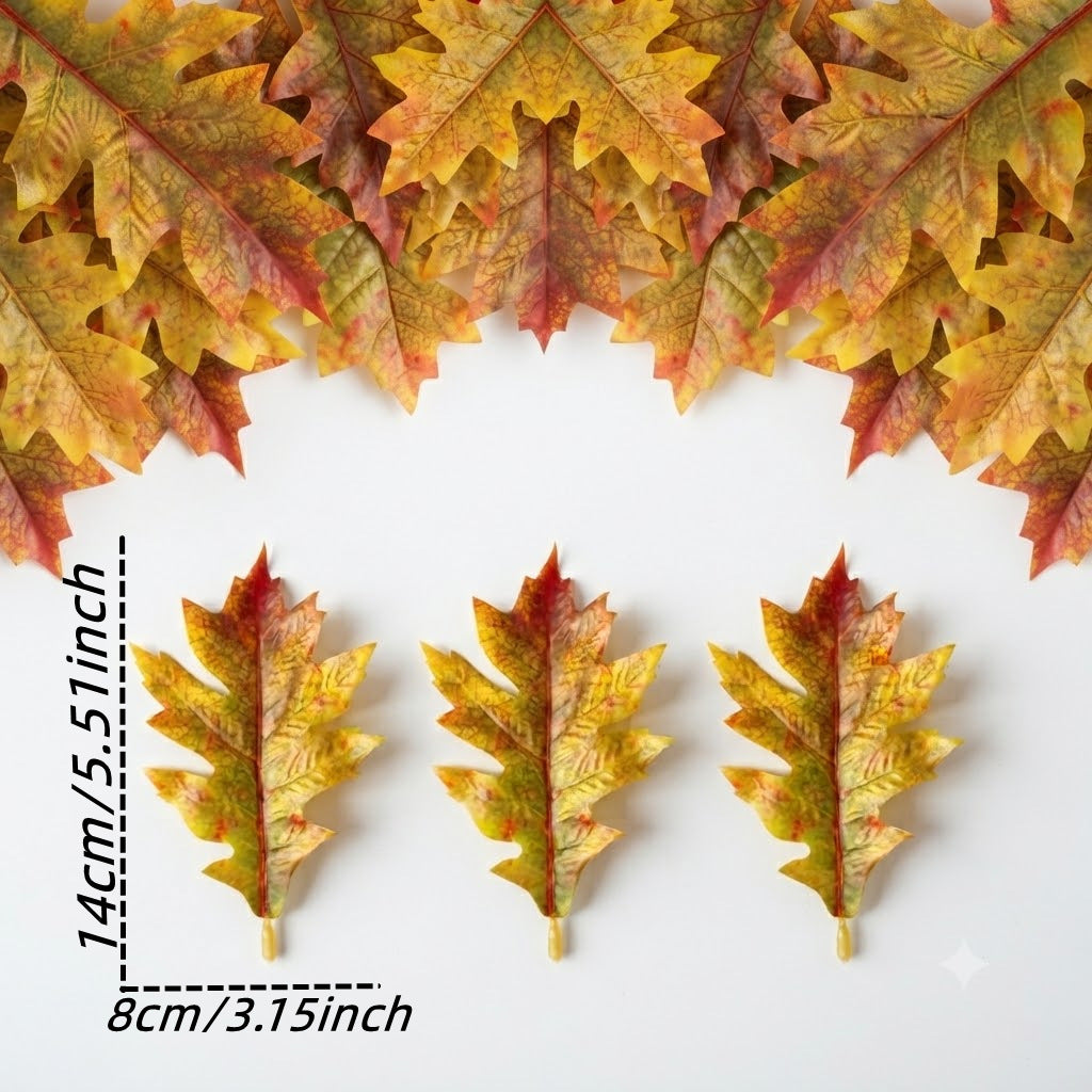 Künstliche Eichenblätter, 2 Größen (11,5 cm & 14 cm), 50 Stück, realistisch für Hochzeiten, Dekoration, Herbst-Arrangements