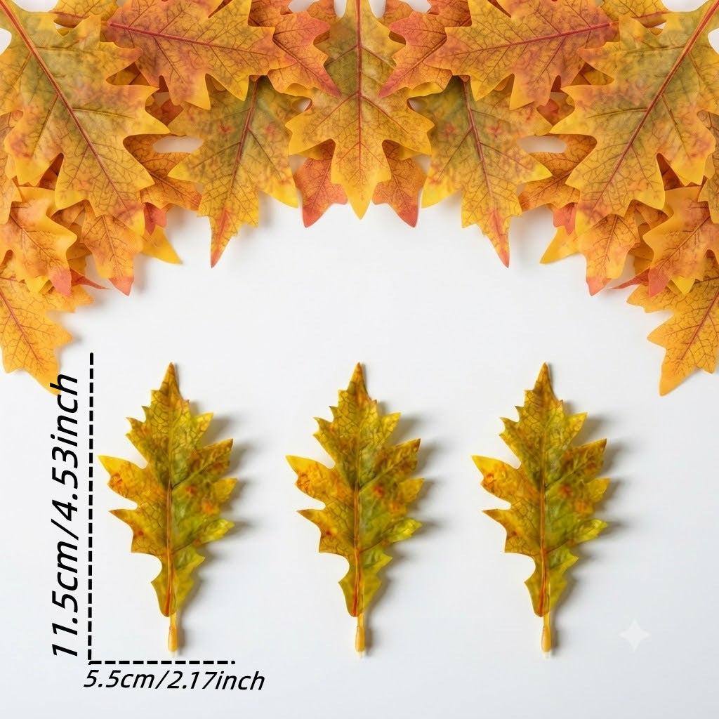 Künstliche Eichenblätter, 2 Größen (11,5 cm & 14 cm), 50 Stück, realistisch für Hochzeiten, Dekoration, Herbst-Arrangements