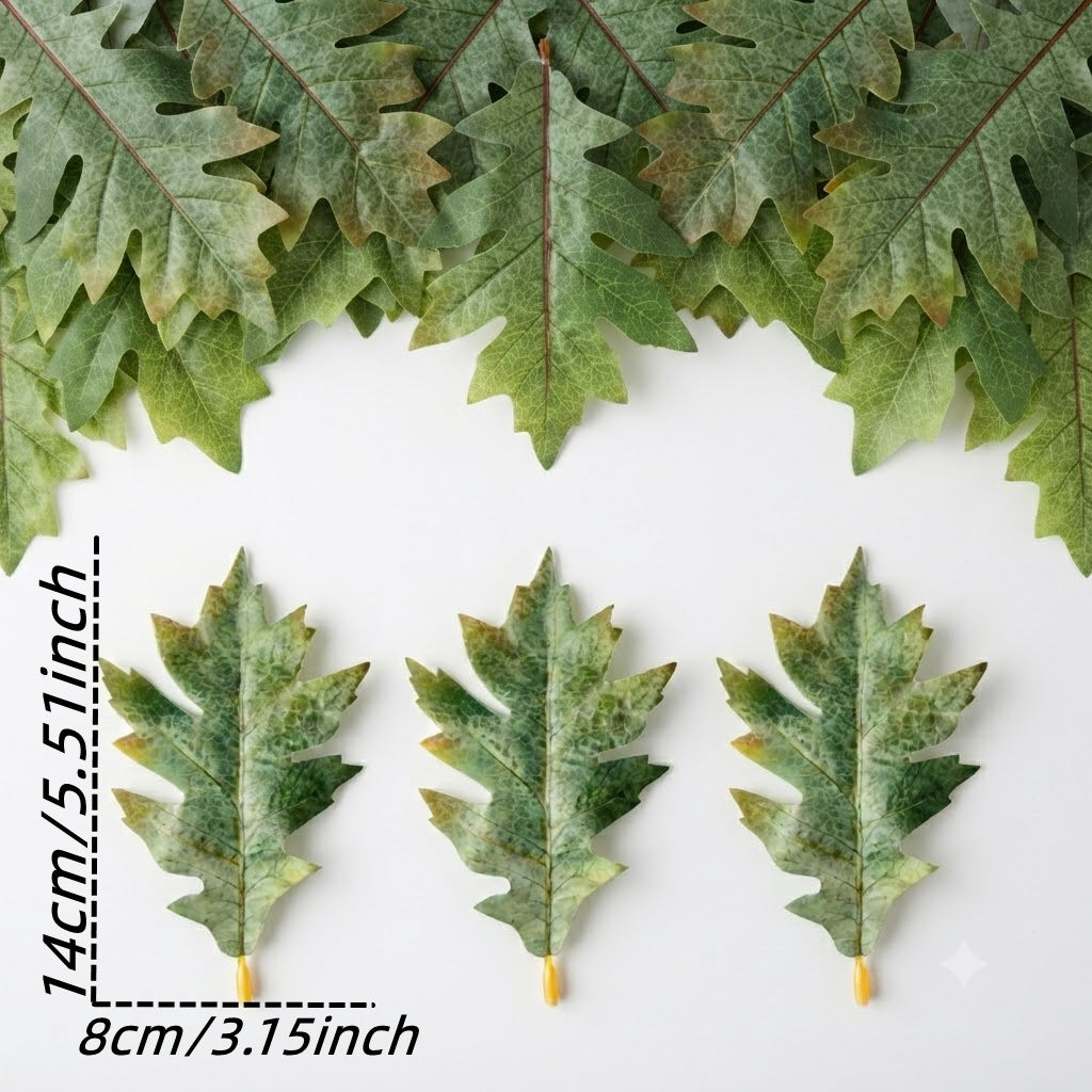 Künstliche Eichenblätter, 2 Größen (11,5 cm & 14 cm), 50 Stück, realistisch für Hochzeiten, Dekoration, Herbst-Arrangements