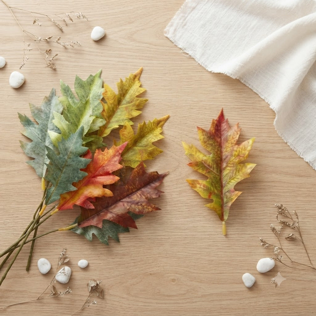 Künstliche Eichenblätter, 2 Größen (11,5 cm & 14 cm), 50 Stück, realistisch für Hochzeiten, Dekoration, Herbst-Arrangements