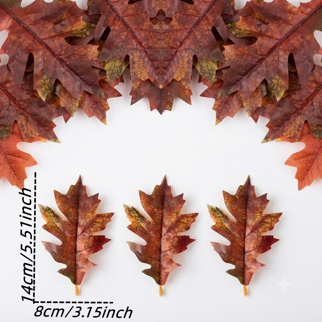 Künstliche Eichenblätter, 2 Größen (11,5 cm & 14 cm), 50 Stück, realistisch für Hochzeiten, Dekoration, Herbst-Arrangements