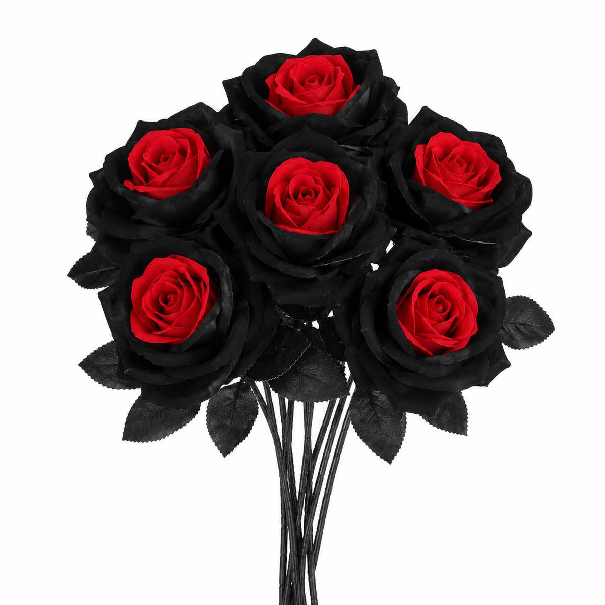 5er Set Künstliche Rosen Schwarz & Rot | 60 cm Langstielig | Gothic Kunstblumen für Halloween, Hochzeit & Vase