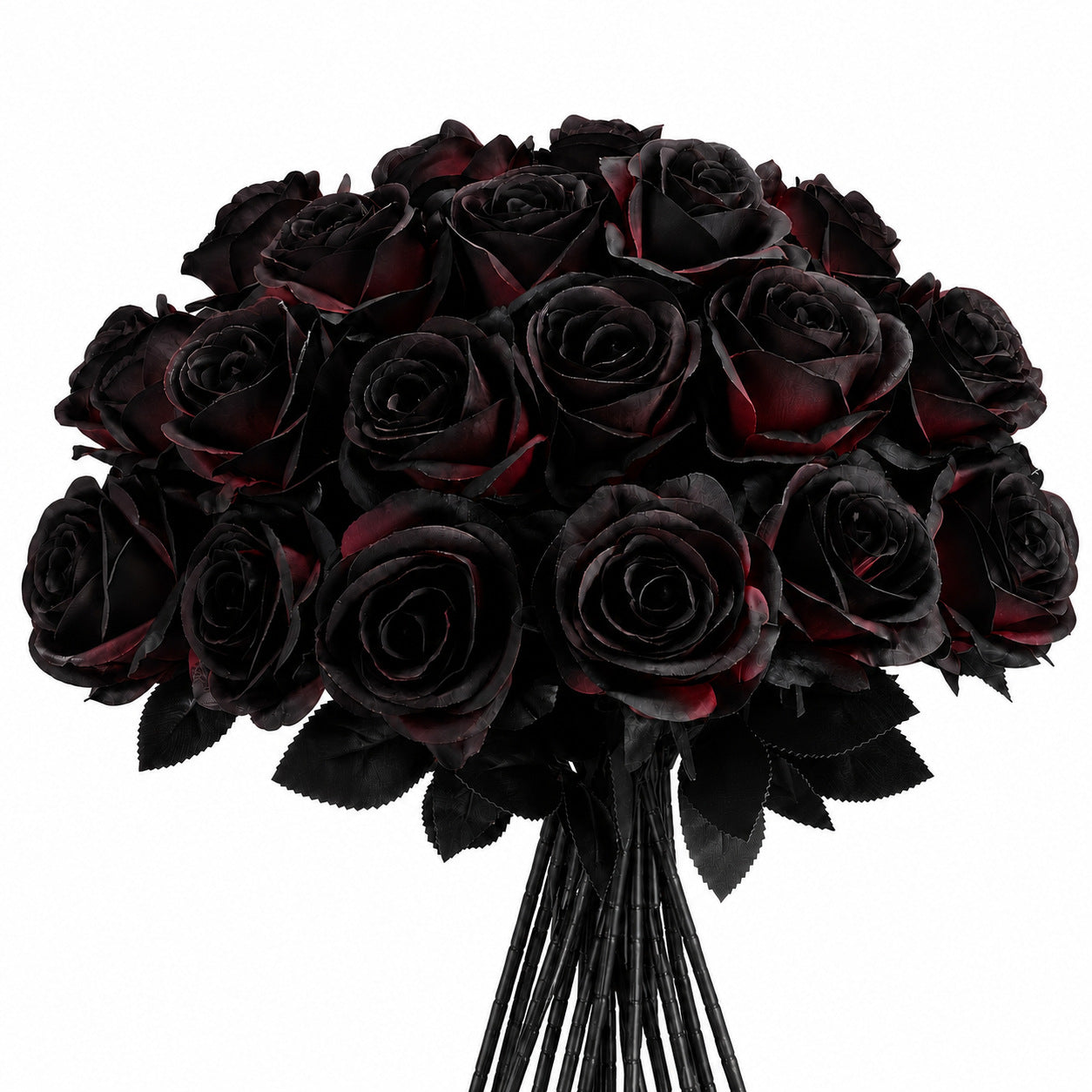 5er Set Künstliche Rosen Schwarz & Rot | 60 cm Langstielig | Gothic Kunstblumen für Halloween, Hochzeit & Vase