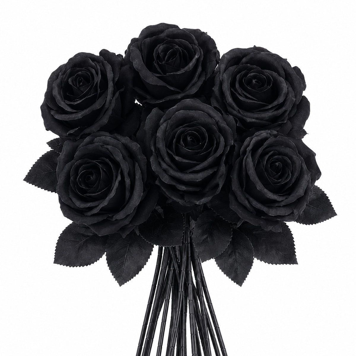 5er Set Künstliche Rosen Schwarz & Rot | 60 cm Langstielig | Gothic Kunstblumen für Halloween, Hochzeit & Vase