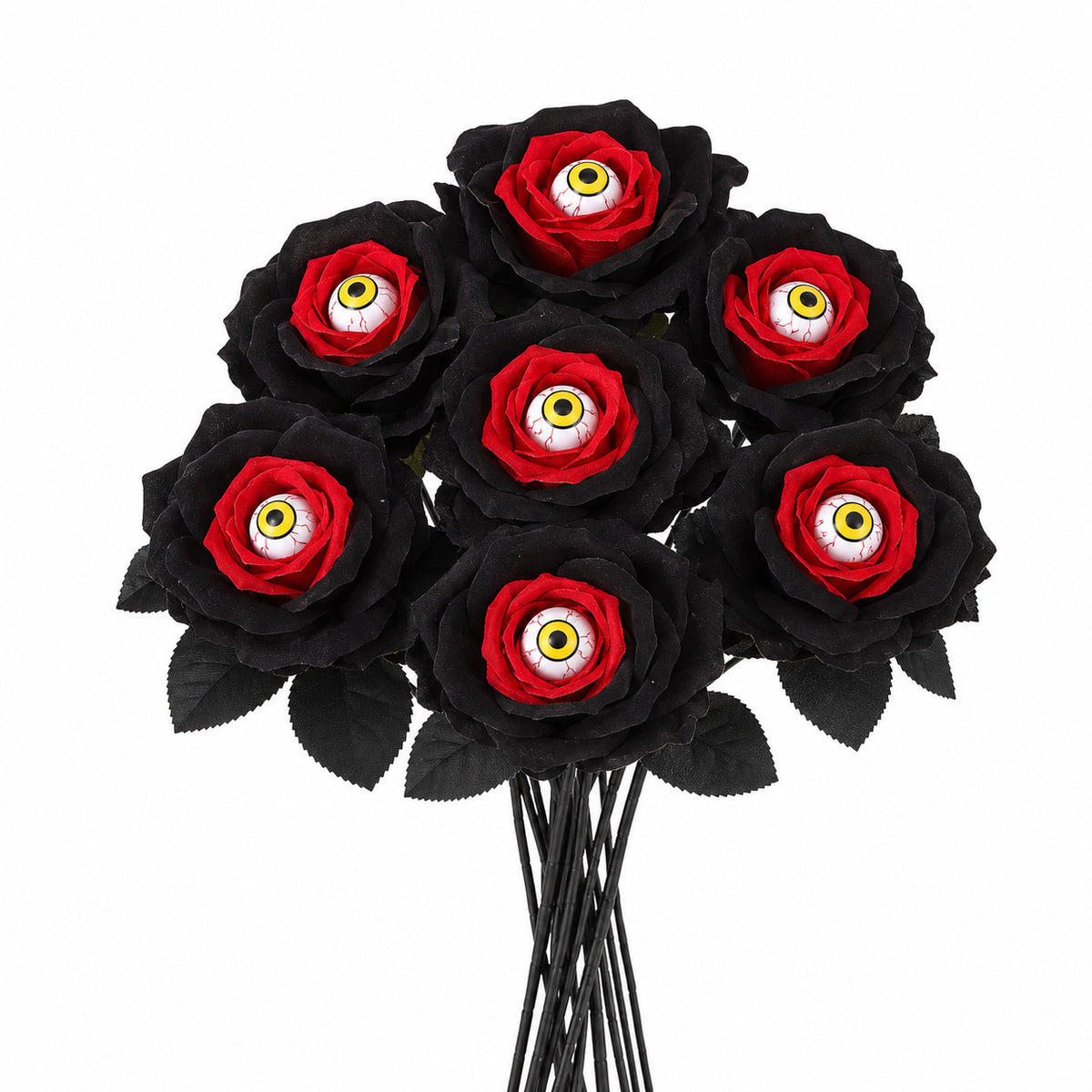 5er Set Künstliche Rosen Schwarz & Rot | 60 cm Langstielig | Gothic Kunstblumen für Halloween, Hochzeit & Vase