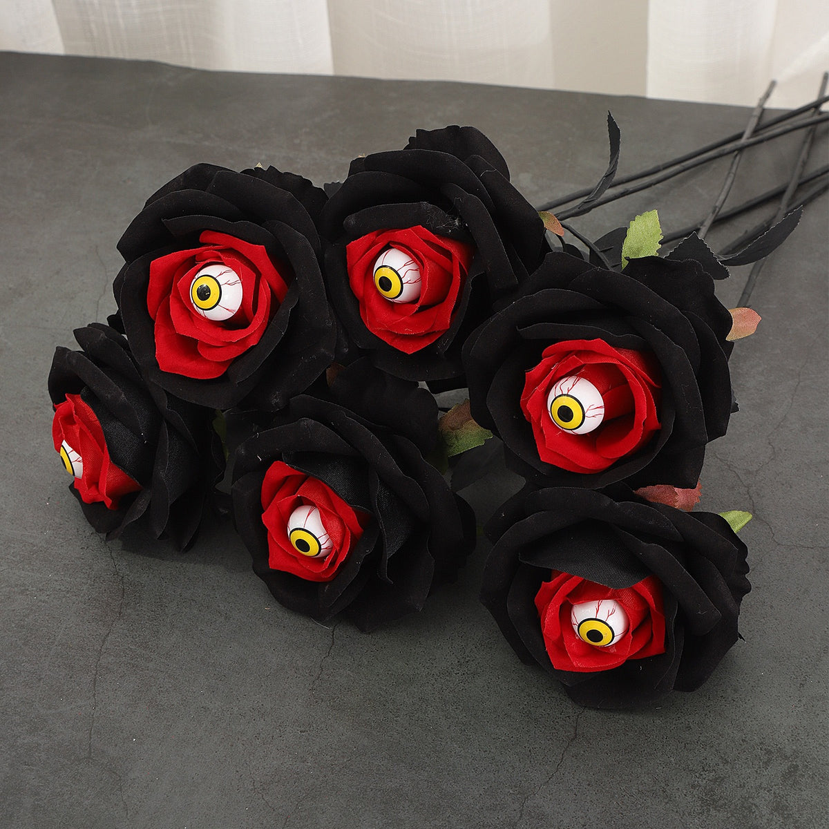 5er Set Künstliche Rosen Schwarz & Rot | 60 cm Langstielig | Gothic Kunstblumen für Halloween, Hochzeit & Vase