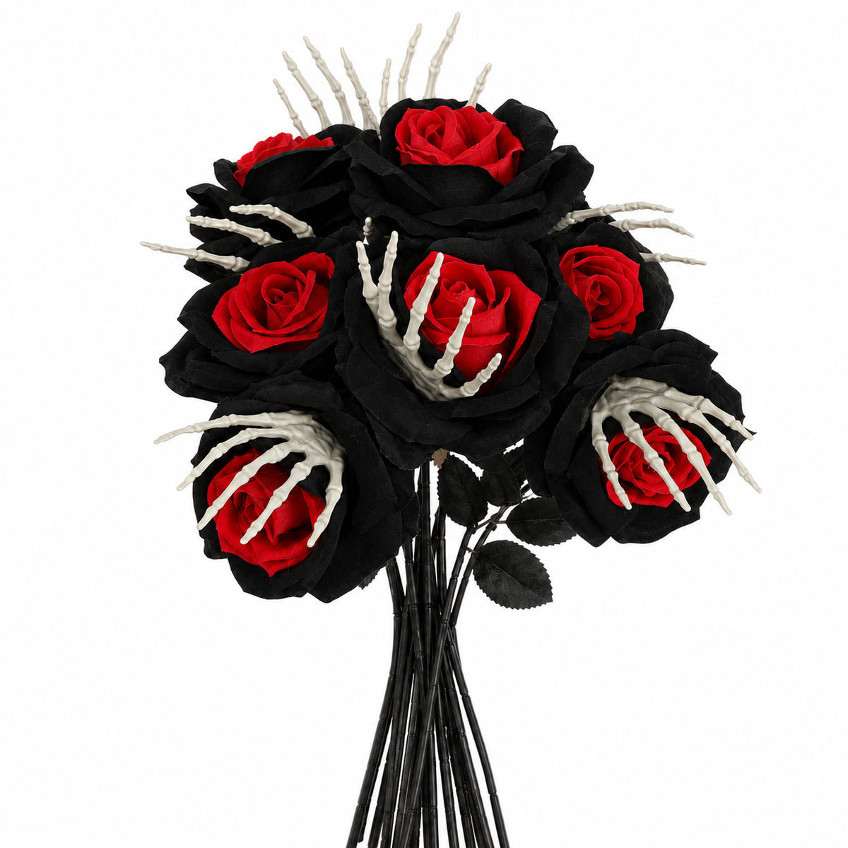 5er Set Künstliche Rosen Schwarz & Rot | 60 cm Langstielig | Gothic Kunstblumen für Halloween, Hochzeit & Vase