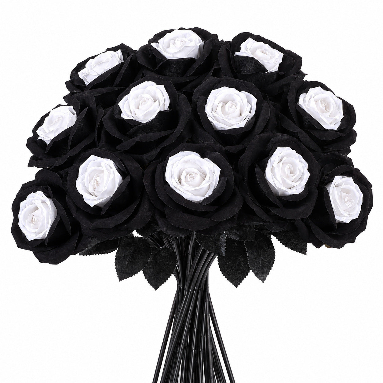 5er Set Künstliche Rosen Schwarz & Rot | 60 cm Langstielig | Gothic Kunstblumen für Halloween, Hochzeit & Vase