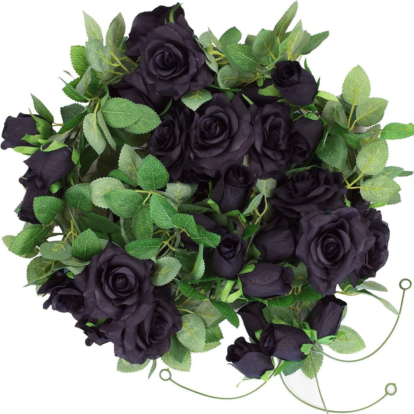 2m Kunstrosen-Ranken, realistische schwarze Rosen, Hochzeitsdekoration, saisonale Festtagsdekoration, Innen- und Außenbereich