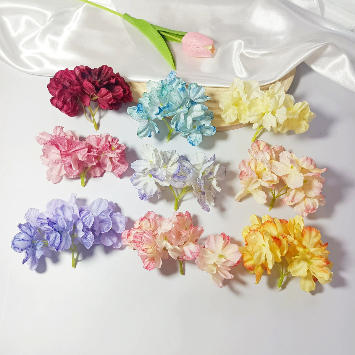 Künstliche Hortensienköpfe mit geflammtem Rand, 5 cm, Realistische Kunstblumen für DIY Gestecke, Hochzeit, Tischdeko, Basteln & Floristik
