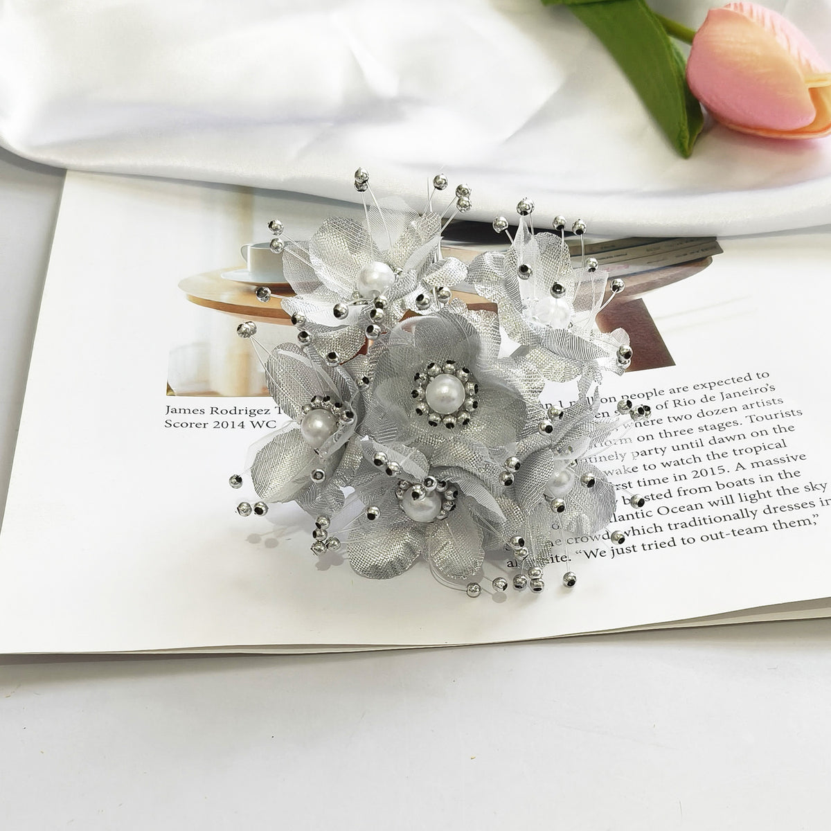 Faux-Blumenperlen-Haaraccessoire, 12 cm, handgefertigt, perfekt für Hochzeiten, DIY-Projekte, Braut- und Veranstaltungsdekoration