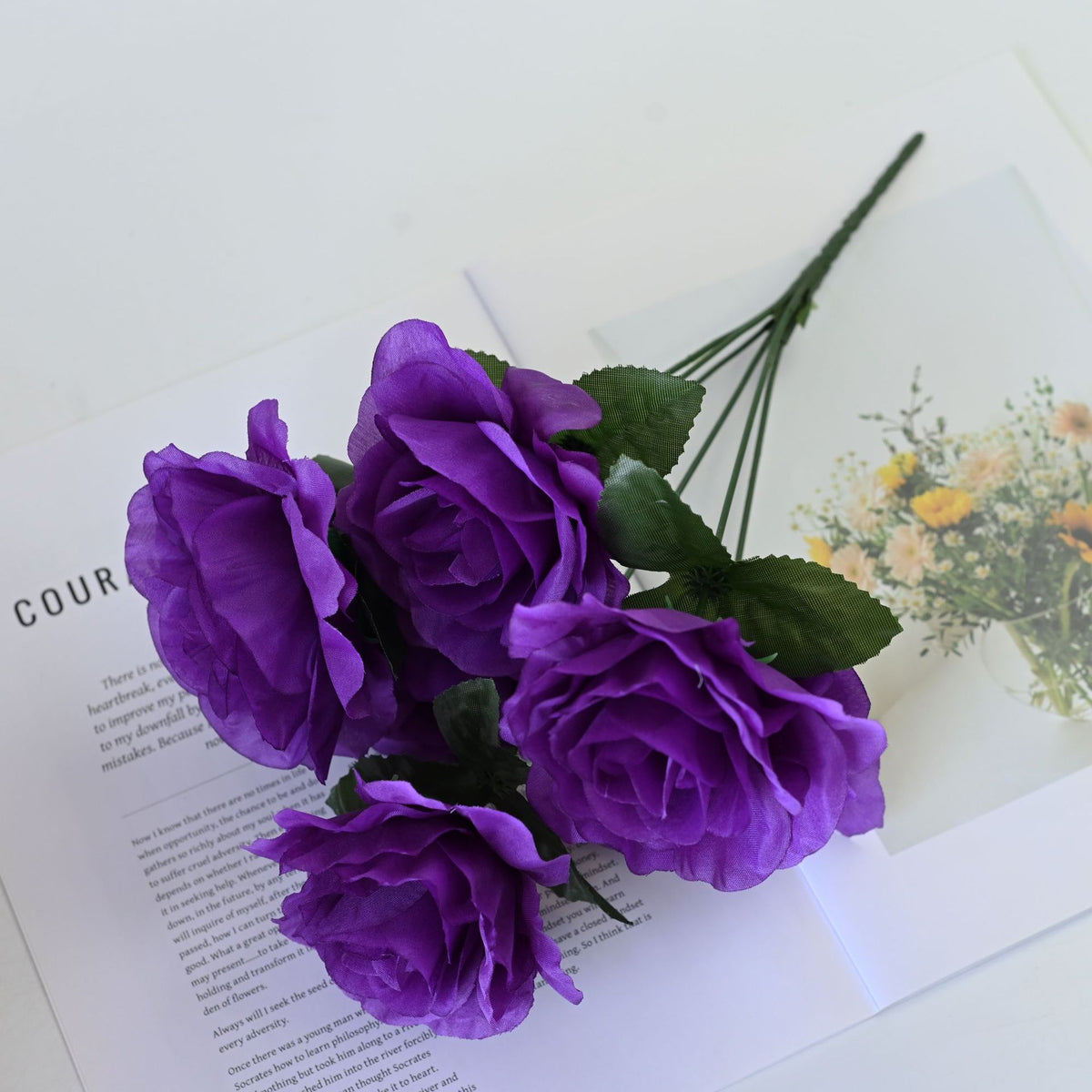 Künstlicher Rosenstrauß mit 6 Edelrosen, 36 cm, Täuschend Echte Kunstblumen mit Großen Blüten (Ø 10 cm), für Vase, Hochzeit & Floristik