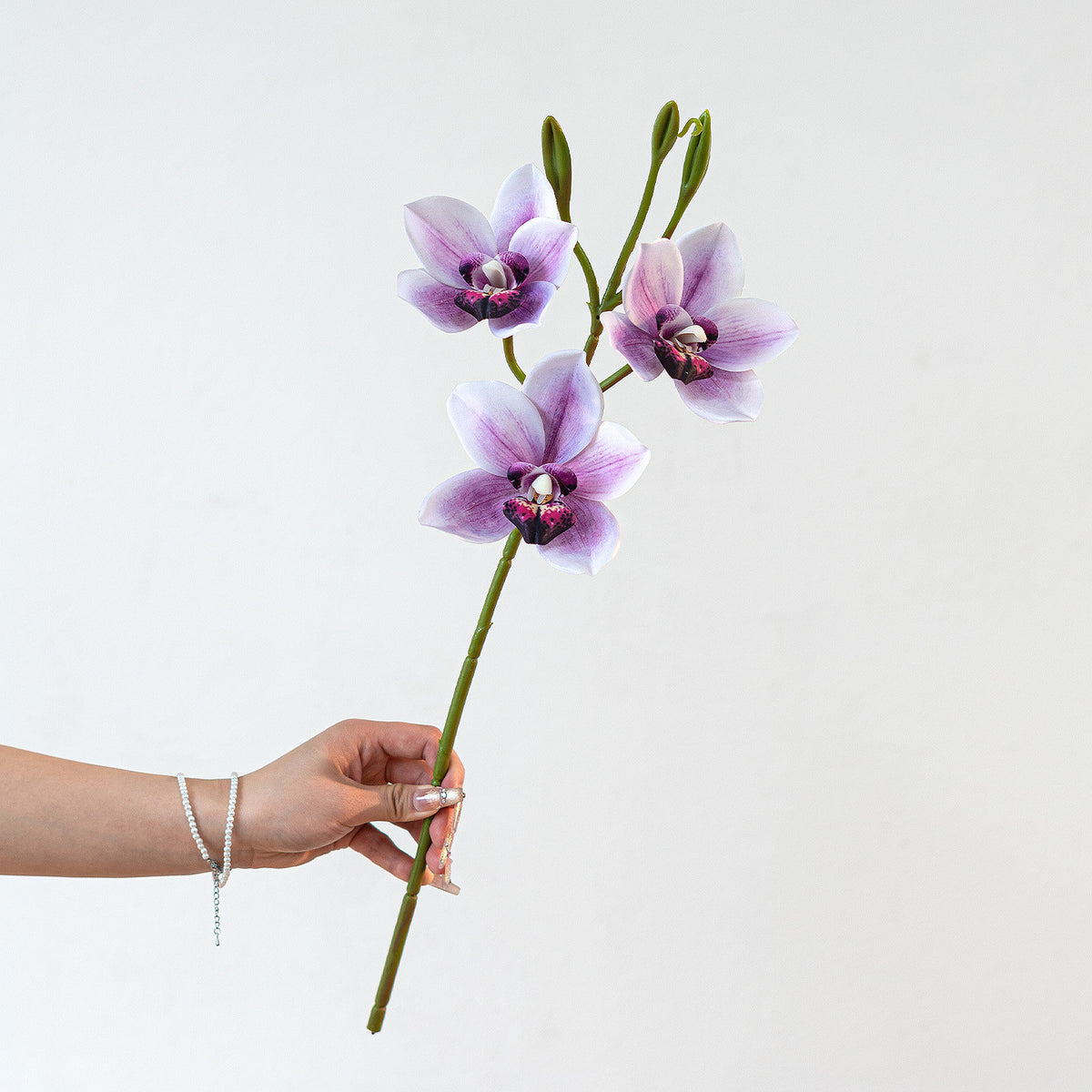 Künstliche Cymbidium Orchidee 55 cm, 3 Blüten, Lebensechter Orchideenzweig für Vase, Hochzeitsdeko, Gestecke, Langlebige Kunstblume