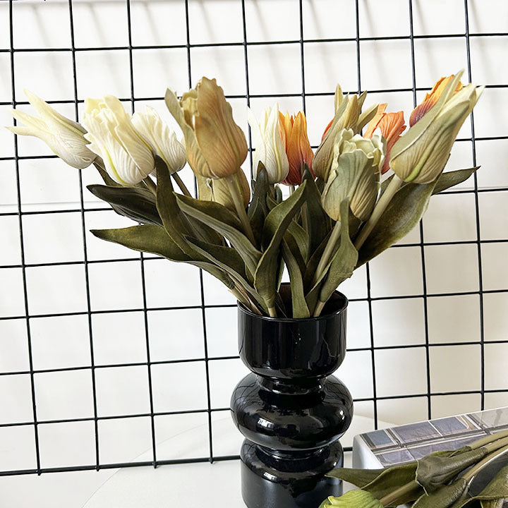 Tulpenbund Künstlich 34 cm, Vintage Tulpen in Herbstfarben, Realistische Kunstblumen für Dekoration, Hochzeit, Gastronomie & Floristik