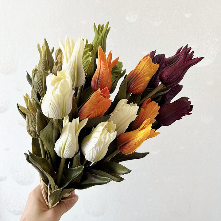 Tulpenbund Künstlich 34 cm, Vintage Tulpen in Herbstfarben, Realistische Kunstblumen für Dekoration, Hochzeit, Gastronomie & Floristik