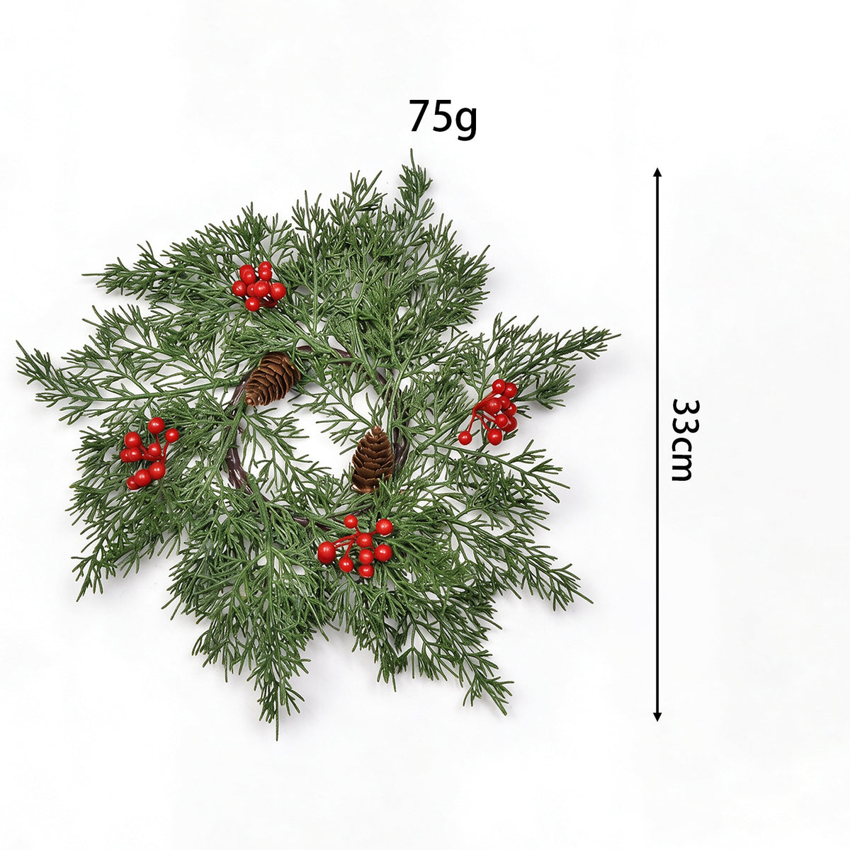 Weihnachtskranz mit Kerzenhalter, 2-farbiger Nordmanntanne-Kunststoff, 30 cm Durchmesser, realistische Optik, für Hochzeiten, Dekoration, Innenbereich