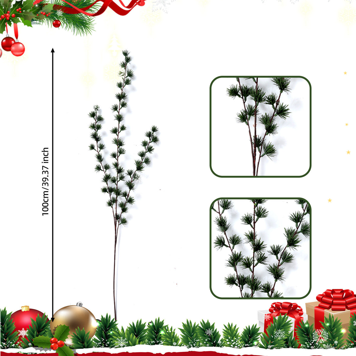 Künstliche Tannenzweige 73 cm, Weihnachtsdekoration, Realistische Kunststoffzweige für Hochzeit, Festdekoration, Innenraumgestaltung