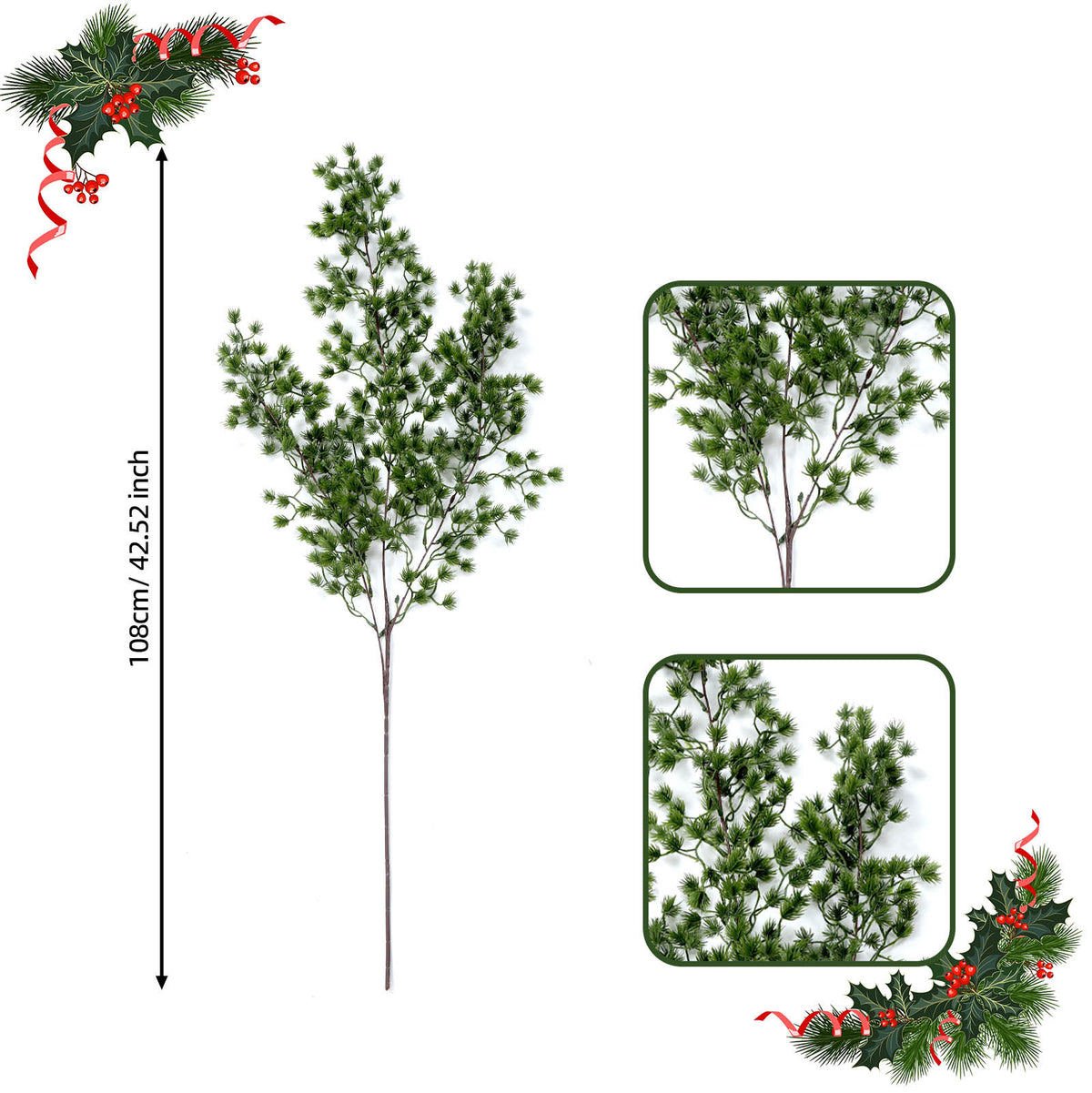 Künstliche Tannenzweige 73 cm, Weihnachtsdekoration, Realistische Kunststoffzweige für Hochzeit, Festdekoration, Innenraumgestaltung