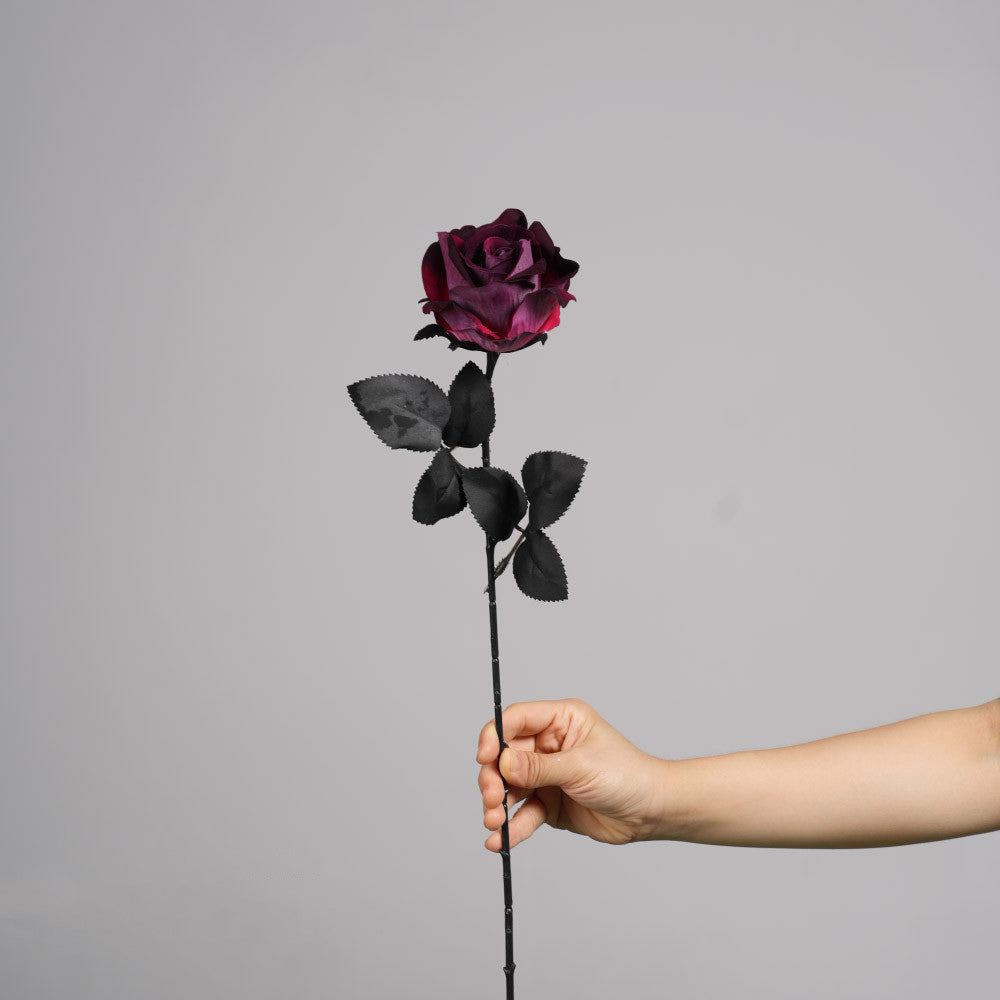 Künstliche Gothic-Rose, 52 cm, Real-Touch, Dunkelrot, für Halloween, Hochzeitsdekoration, Grabschmuck, Event-Deko