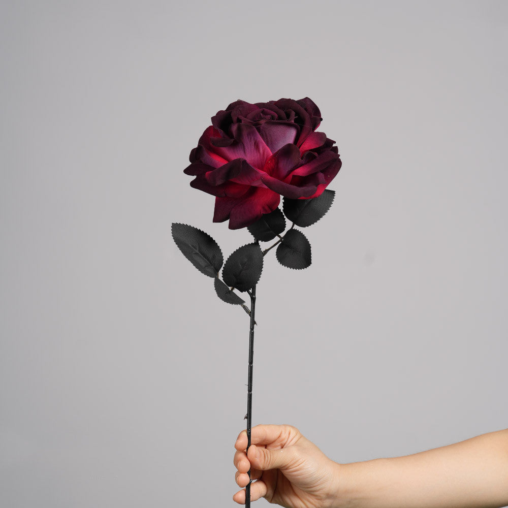 Künstliche Gothic-Rose, 52 cm, Real-Touch, Dunkelrot, für Halloween, Hochzeitsdekoration, Grabschmuck, Event-Deko