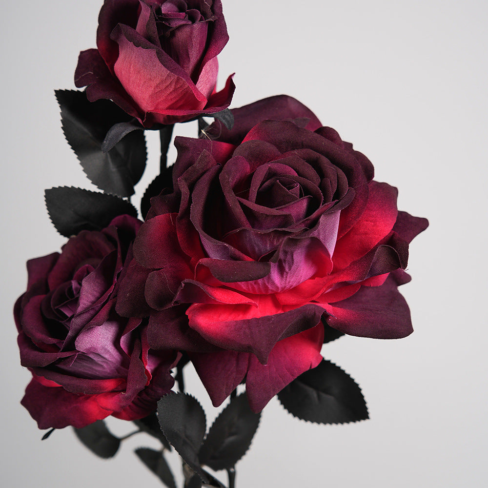Künstliche Gothic-Rose, 52 cm, Real-Touch, Dunkelrot, für Halloween, Hochzeitsdekoration, Grabschmuck, Event-Deko