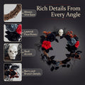Halloween-Floral-Kranz, 40 cm, künstliche Rosen mit Schädel, Spinnweben-Dekoration für Haustür, Party, Event, Grusel-Deko