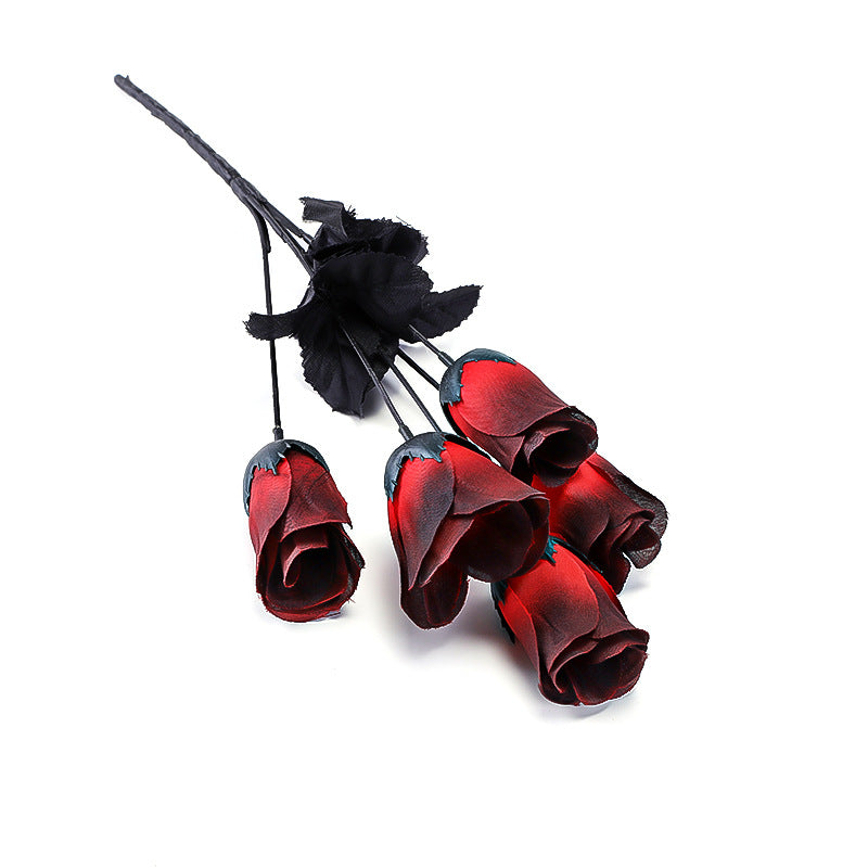 5 Stück künstliche Mini-Rosen, 40 cm lang, Seide, dunkel, Halloween-Dekoration, Goth-Stil, für Hochzeiten, Events, Laden-Deko