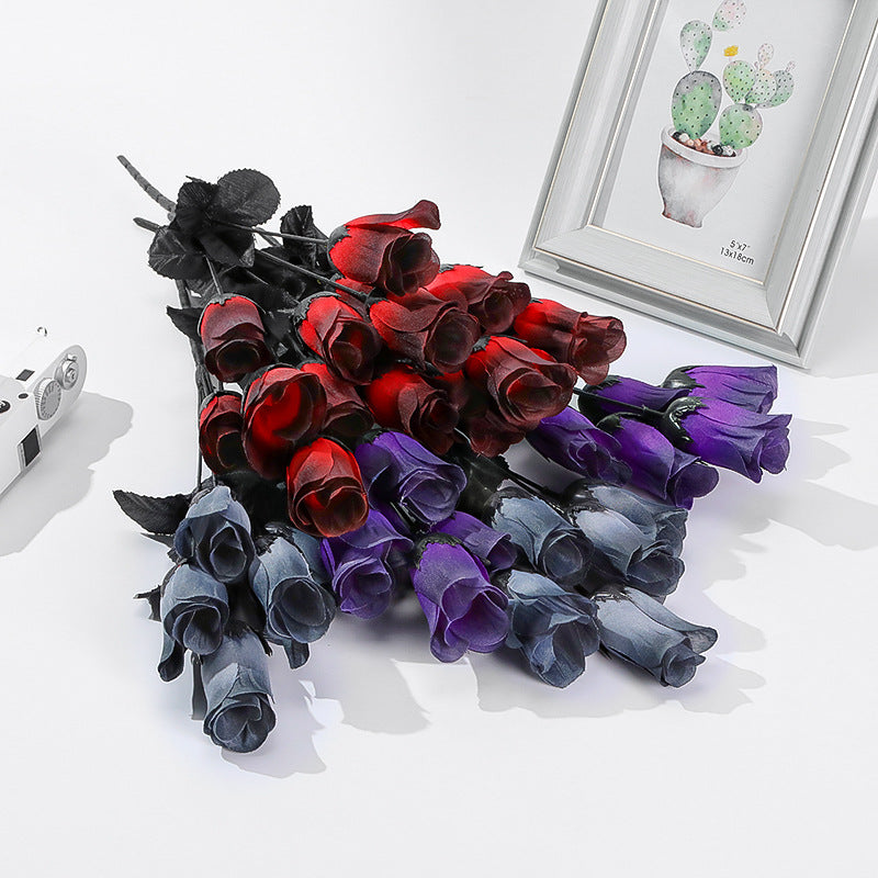 5 Stück künstliche Mini-Rosen, 40 cm lang, Seide, dunkel, Halloween-Dekoration, Goth-Stil, für Hochzeiten, Events, Laden-Deko
