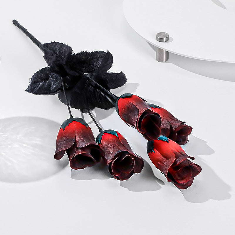 5 Stück künstliche Mini-Rosen, 40 cm lang, Seide, dunkel, Halloween-Dekoration, Goth-Stil, für Hochzeiten, Events, Laden-Deko