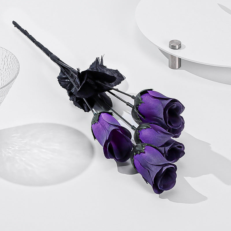 5 Stück künstliche Mini-Rosen, 40 cm lang, Seide, dunkel, Halloween-Dekoration, Goth-Stil, für Hochzeiten, Events, Laden-Deko