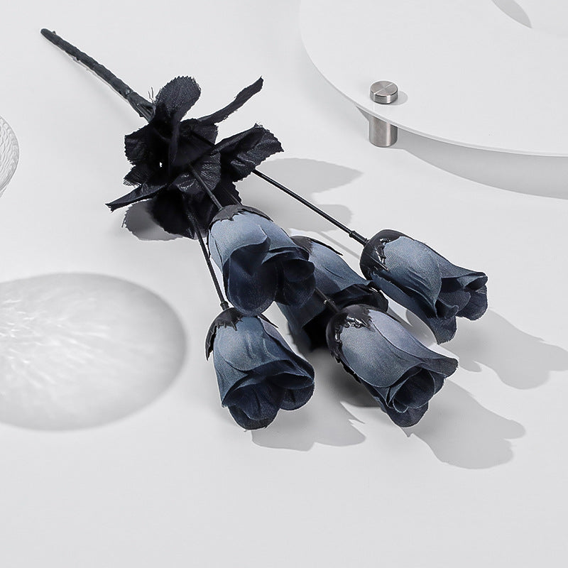 5 Stück künstliche Mini-Rosen, 40 cm lang, Seide, dunkel, Halloween-Dekoration, Goth-Stil, für Hochzeiten, Events, Laden-Deko