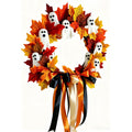 Halloween Geisterkranz mit Schleife, 40 cm, künstliche Blumen, realistische Dekoration für Haustür, Hochzeit, Geschäfte