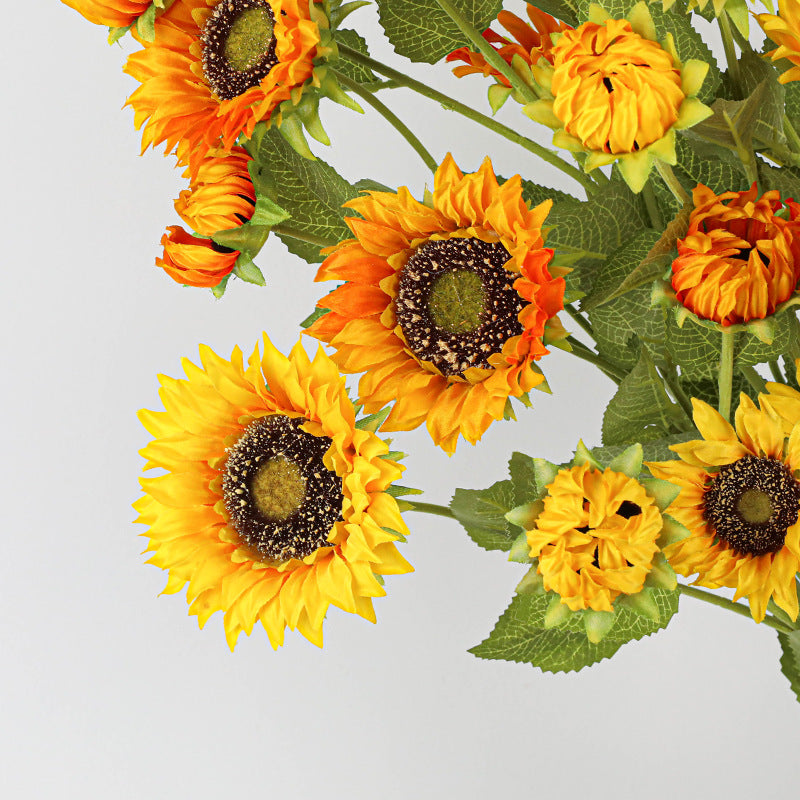 Künstliche Sonnenblumen, 65 cm, 2 Stiele mit 3 Blüten, Real-Touch für Hochzeit, Hausdekoration, Cottagecore, Blumenladen, Event-Deko