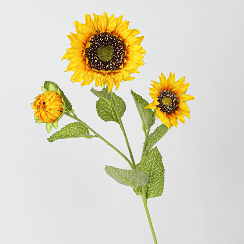 Künstliche Sonnenblumen, 65 cm, 2 Stiele mit 3 Blüten, Real-Touch für Hochzeit, Hausdekoration, Cottagecore, Blumenladen, Event-Deko