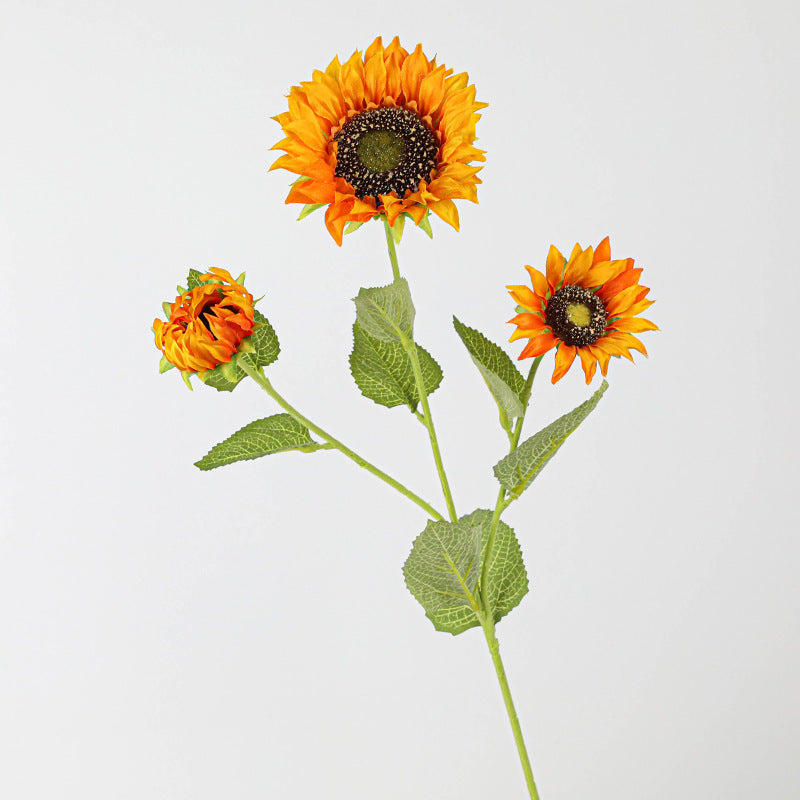 Künstliche Sonnenblumen, 65 cm, 2 Stiele mit 3 Blüten, Real-Touch für Hochzeit, Hausdekoration, Cottagecore, Blumenladen, Event-Deko