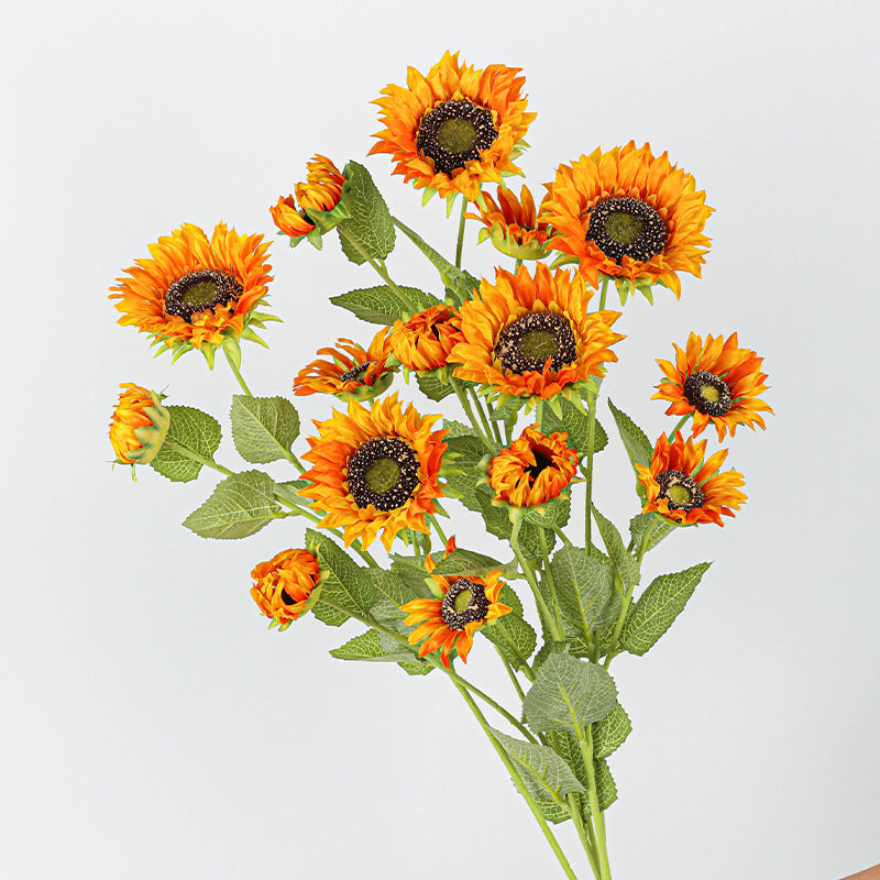 Künstliche Sonnenblumen, 65 cm, 2 Stiele mit 3 Blüten, Real-Touch für Hochzeit, Hausdekoration, Cottagecore, Blumenladen, Event-Deko