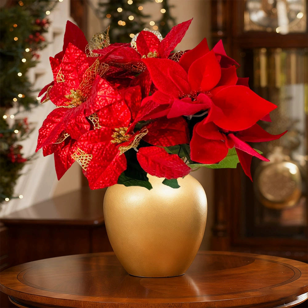 Künstliche Weihnachtsblumen, 44 cm, Seiden-Weihnachtsstern, Festliche Dekoration für Haus, Hochzeit, Event, Gewerbe