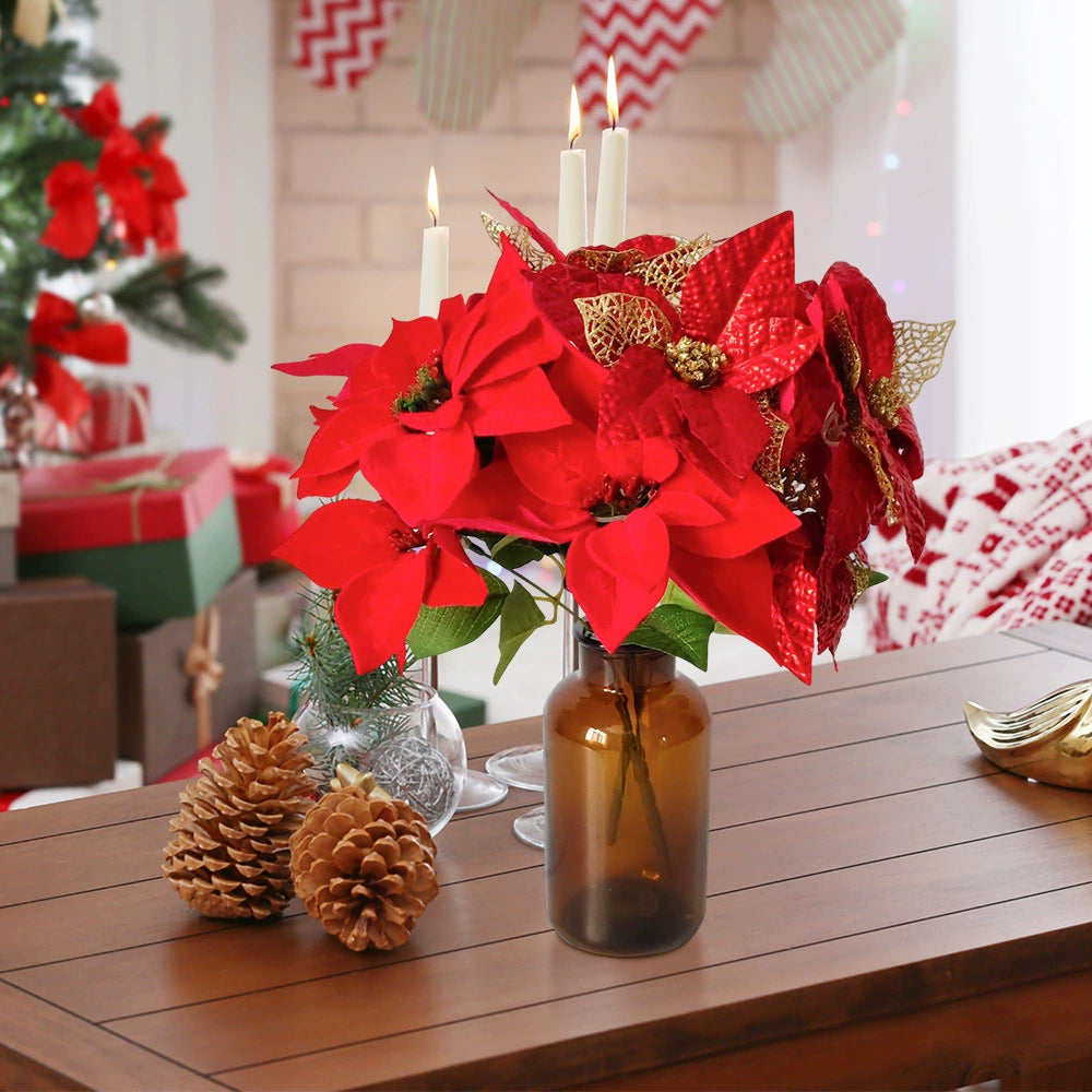 Künstliche Weihnachtsblumen, 44 cm, Seiden-Weihnachtsstern, Festliche Dekoration für Haus, Hochzeit, Event, Gewerbe