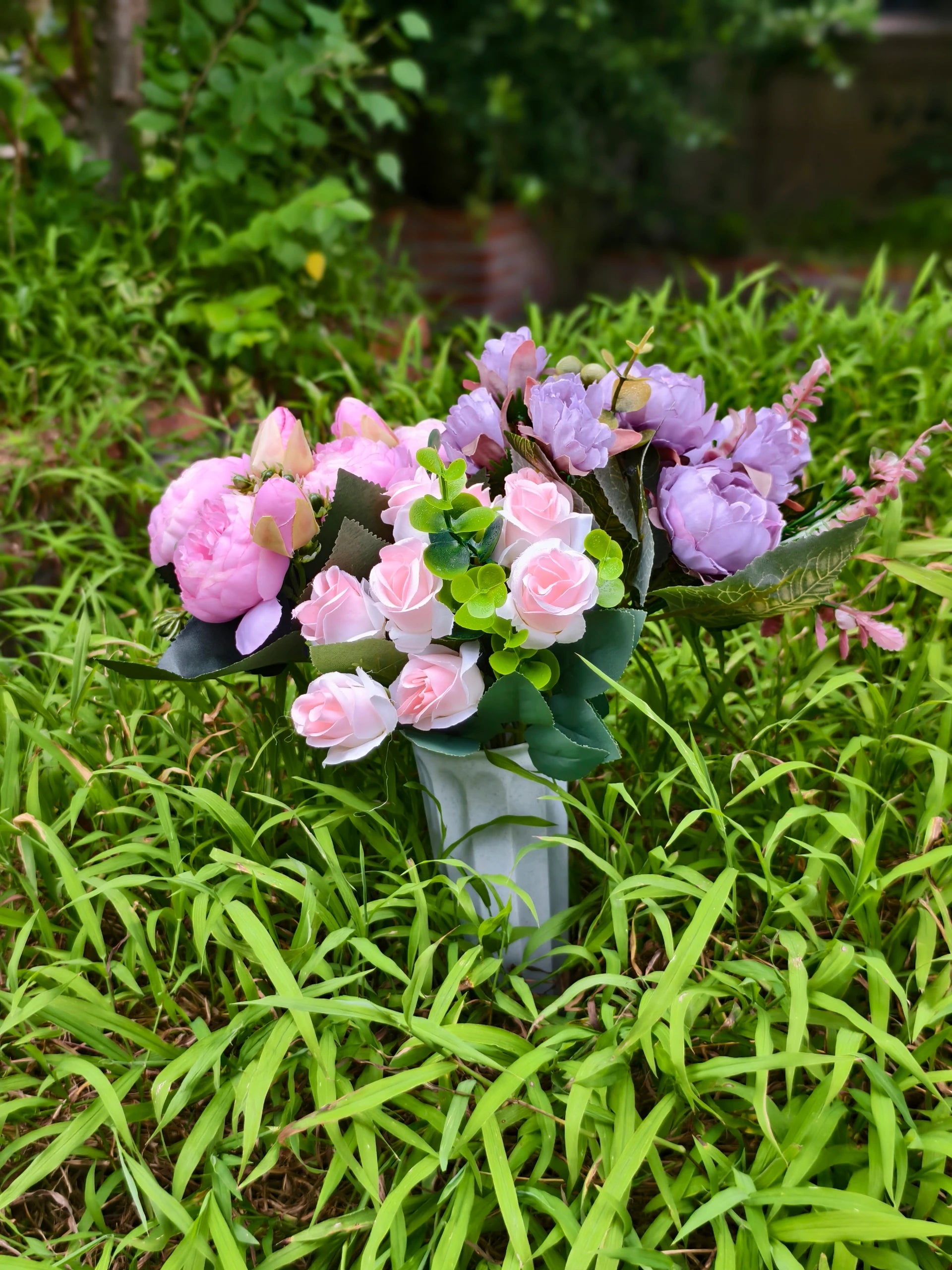 Künstliche Friedhofsblume mit Erdspieß, 40 cm, Real-Touch Material, für Grabdekoration, Hochzeiten, Inneneinrichtung