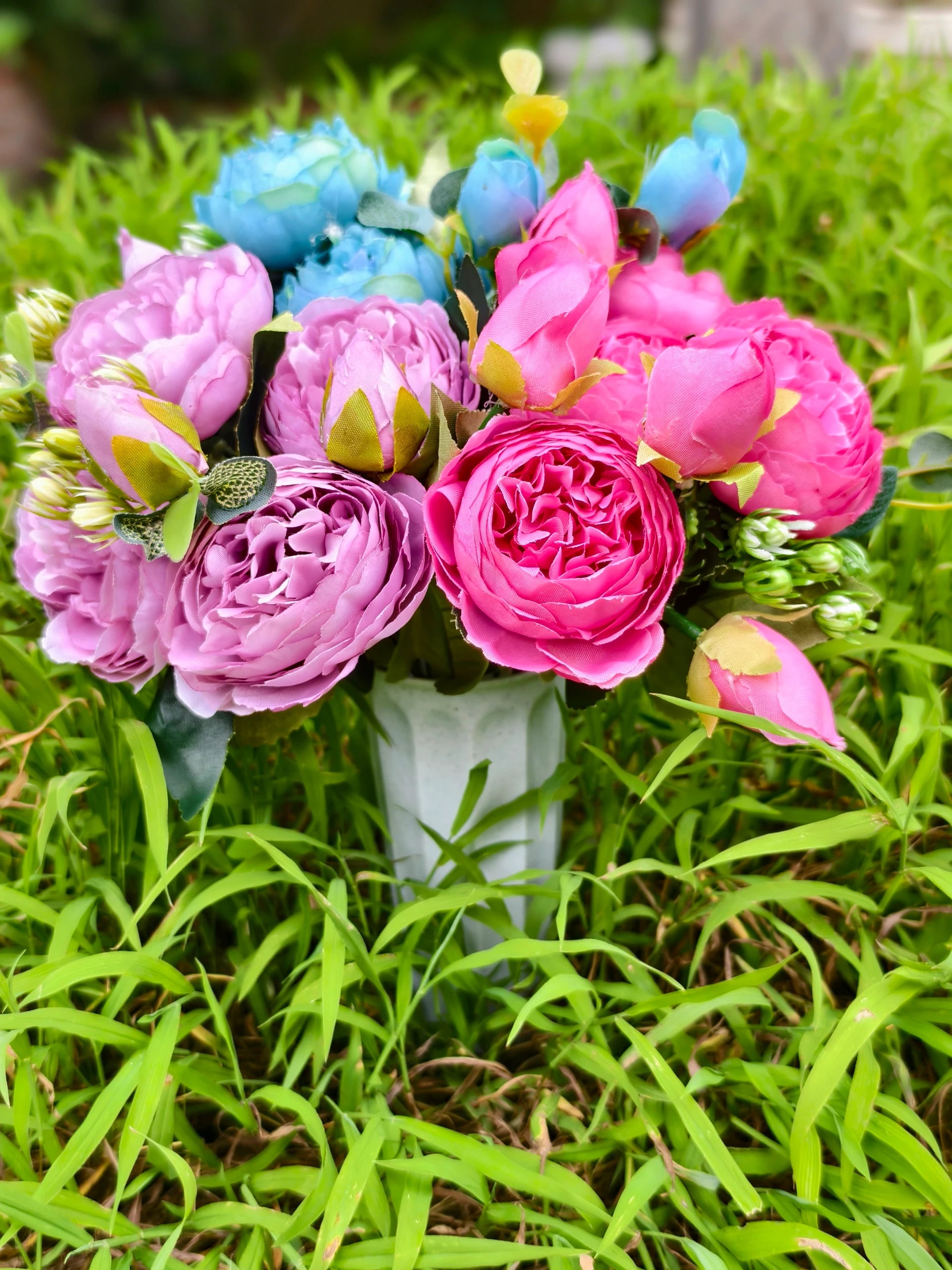 Künstliche Friedhofsblume mit Erdspieß, 40 cm, Real-Touch Material, für Grabdekoration, Hochzeiten, Inneneinrichtung