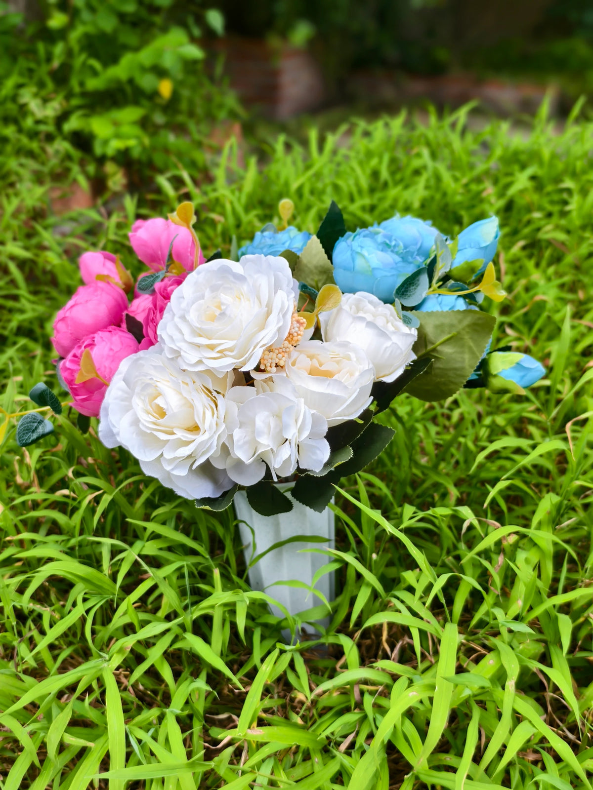 Künstliche Friedhofsblume mit Erdspieß, 40 cm, Real-Touch Material, für Grabdekoration, Hochzeiten, Inneneinrichtung