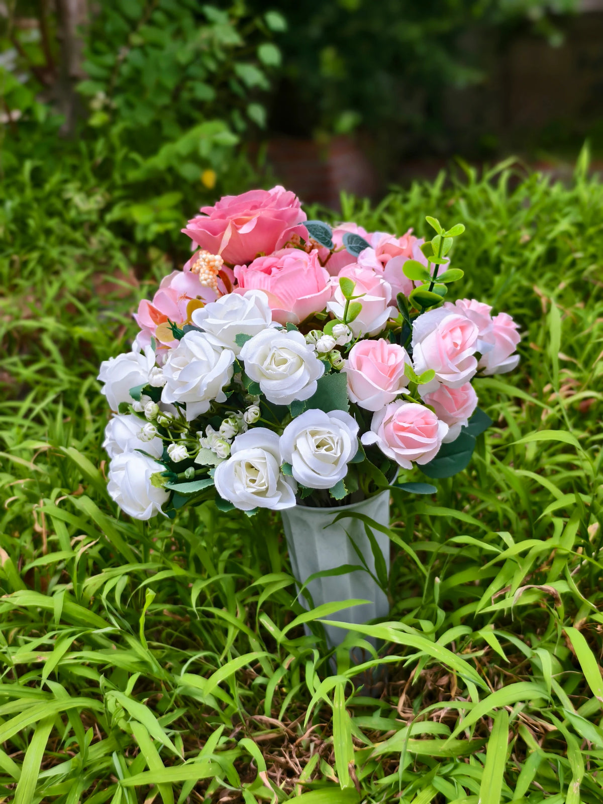 Künstliche Friedhofsblume mit Erdspieß, 40 cm, Real-Touch Material, für Grabdekoration, Hochzeiten, Inneneinrichtung
