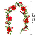 Weihnachts-Girlande 170 cm, künstliche Poinsettie mit roten Beeren, realistisch, biegbare Stängel, Festdeko, Hochzeit, Laden, Zuhause, Grabschmuck