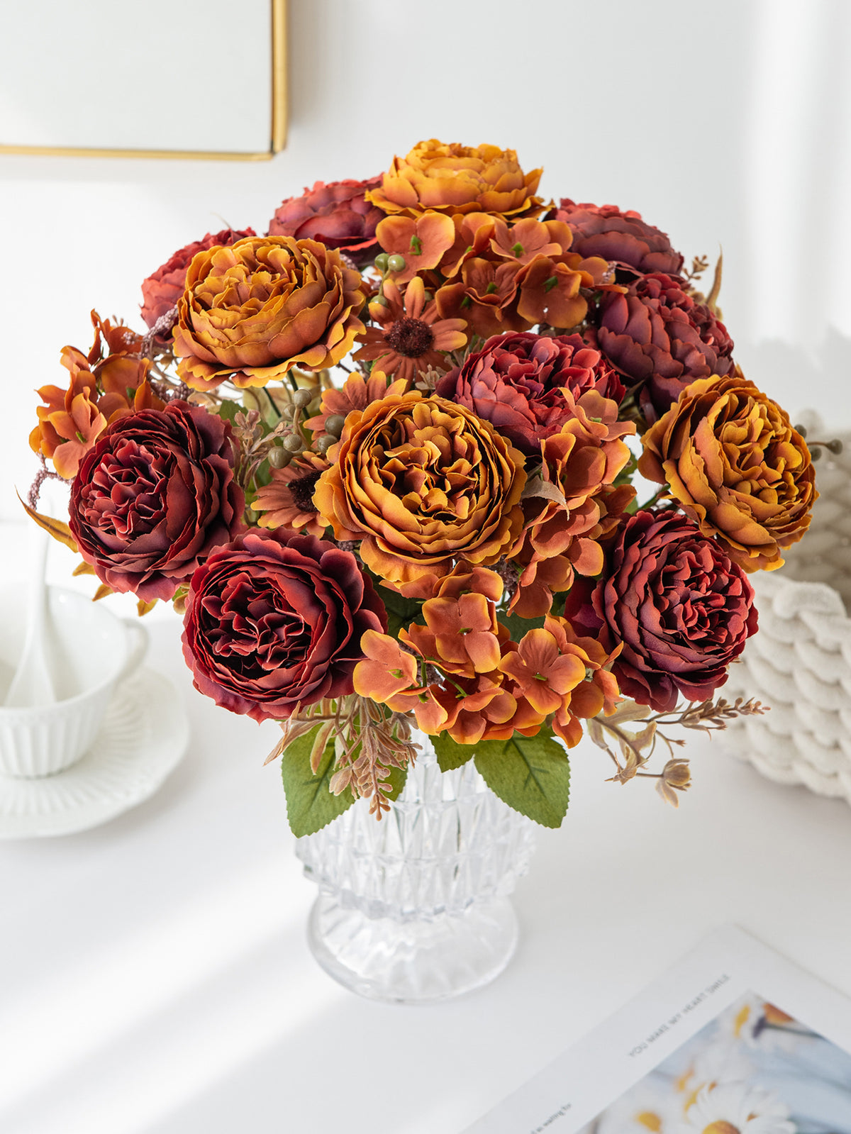5 künstliche Pfingstrosen Mini-Bouquets, 30,5 cm, Seidenblumen, moderne Innenraumdekoration, Hochzeitsdekoration, Wohnaccessoires