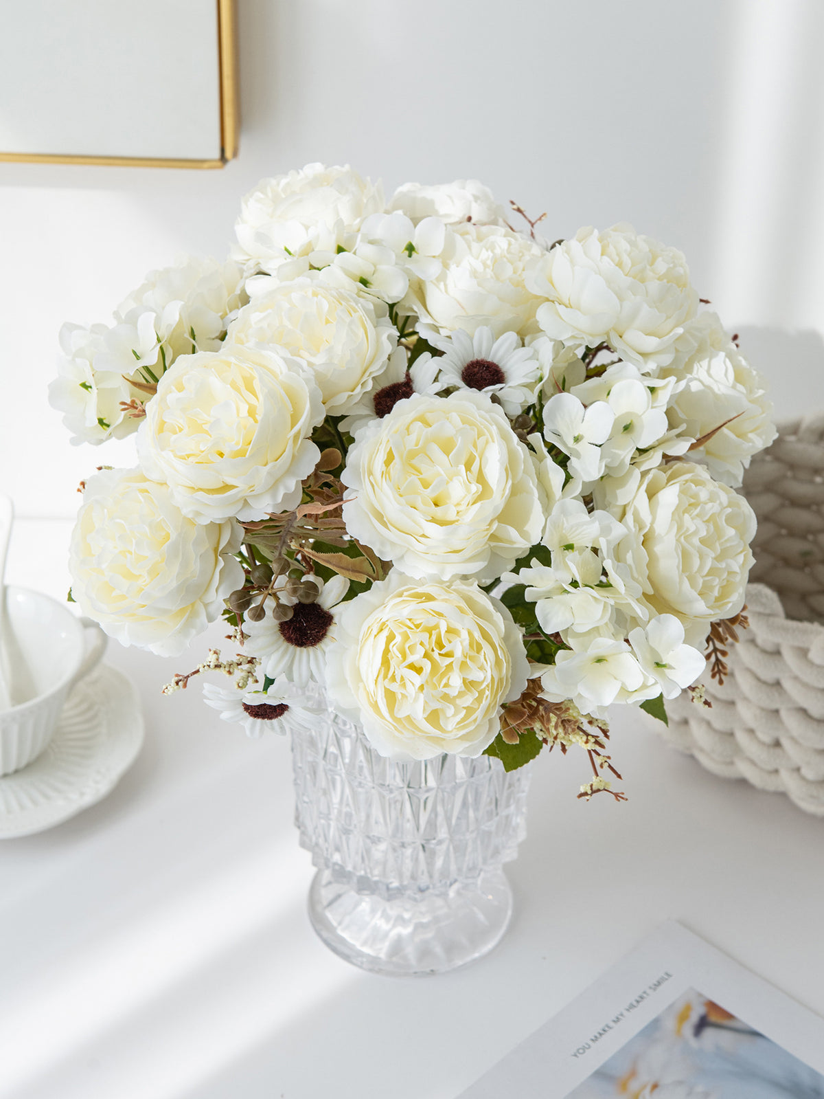 5 künstliche Pfingstrosen Mini-Bouquets, 30,5 cm, Seidenblumen, moderne Innenraumdekoration, Hochzeitsdekoration, Wohnaccessoires