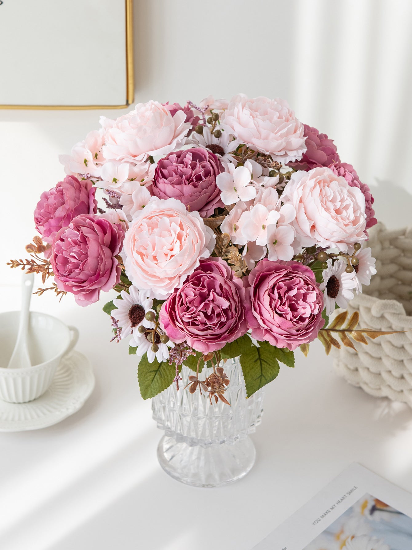 5 künstliche Pfingstrosen Mini-Bouquets, 30,5 cm, Seidenblumen, moderne Innenraumdekoration, Hochzeitsdekoration, Wohnaccessoires