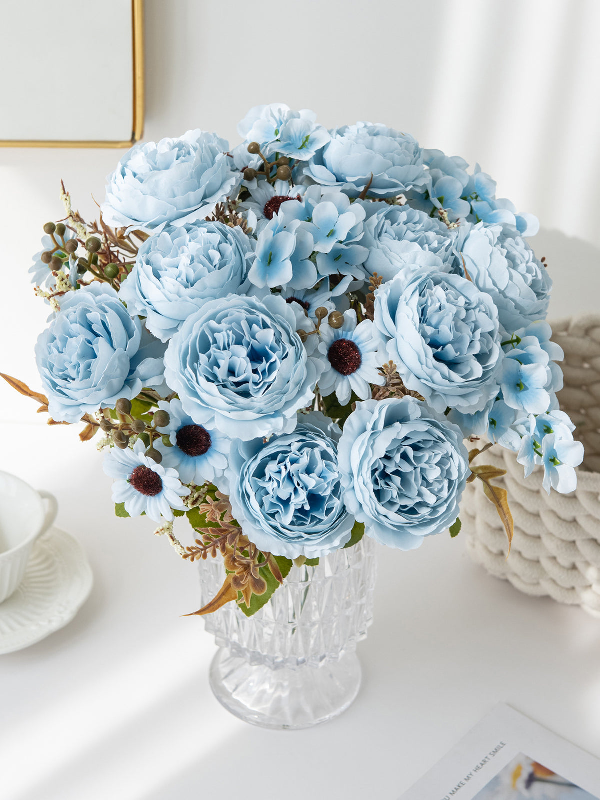 5 künstliche Pfingstrosen Mini-Bouquets, 30,5 cm, Seidenblumen, moderne Innenraumdekoration, Hochzeitsdekoration, Wohnaccessoires
