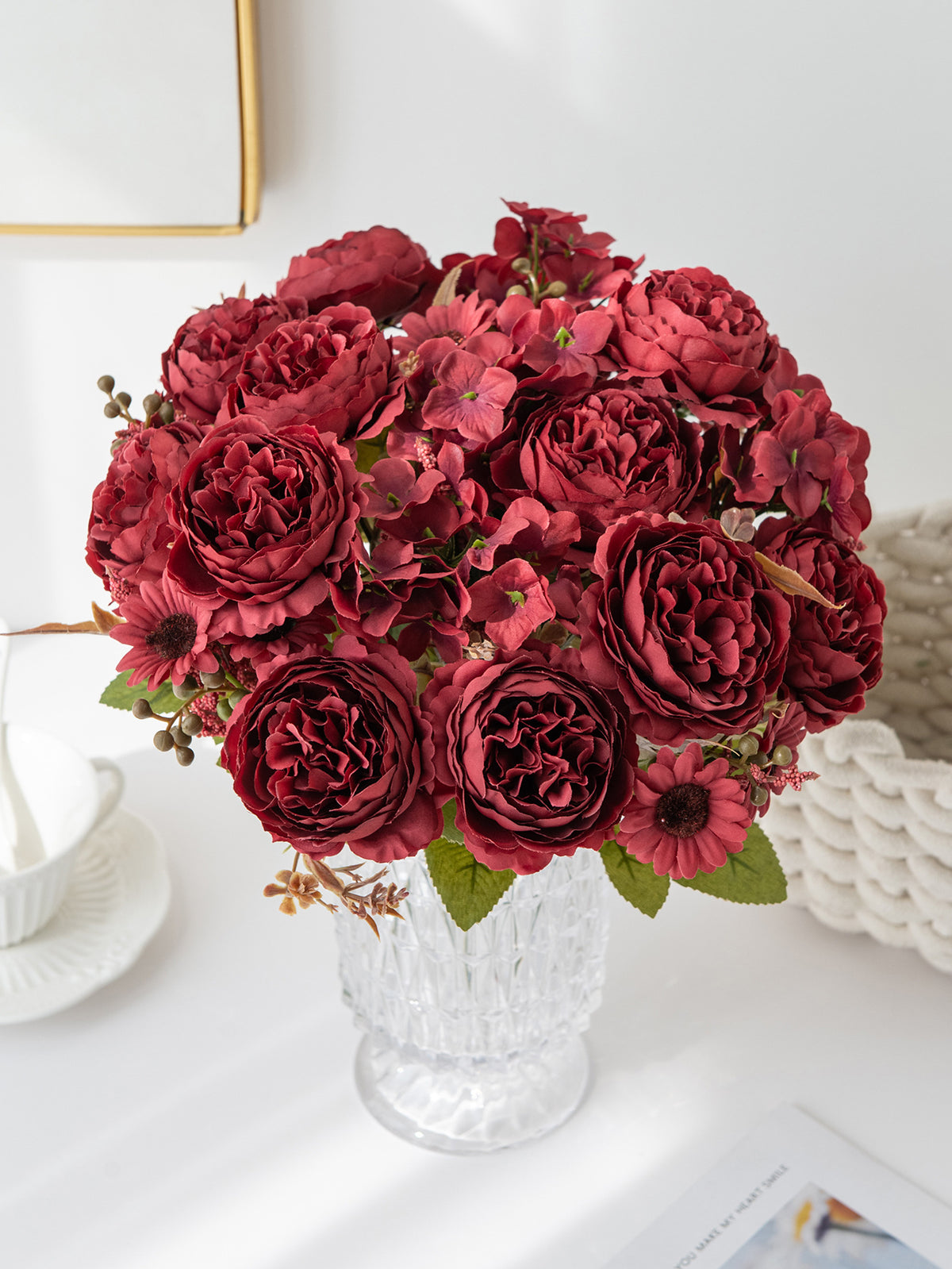 5 künstliche Pfingstrosen Mini-Bouquets, 30,5 cm, Seidenblumen, moderne Innenraumdekoration, Hochzeitsdekoration, Wohnaccessoires