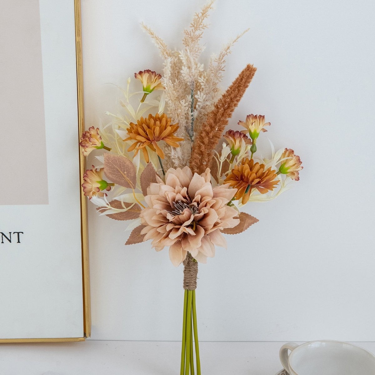 2 Kunstblumensträuße Dahlien Seide 46cm, Herbstdekoration, Hochzeitsevent, Wohnaccessoire, Innen- und Außenbereich