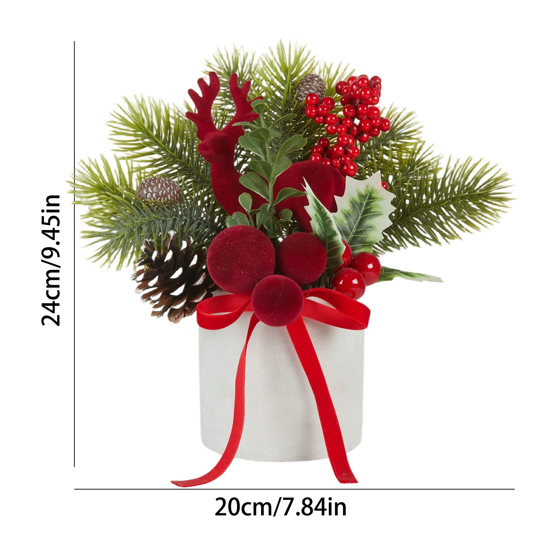 Flockierte Mini-Weihnachtsbaum mit Schleifenband-Dekor, 24 cm Höhe, realistisch wirkend, für Tischdeko, Laden-Display, Hochzeitsdekoration